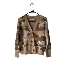 Lucky Brand Camo‎ Cardigan Sweater S/P Button Front V-Neck Wool Blend Cozy Knit